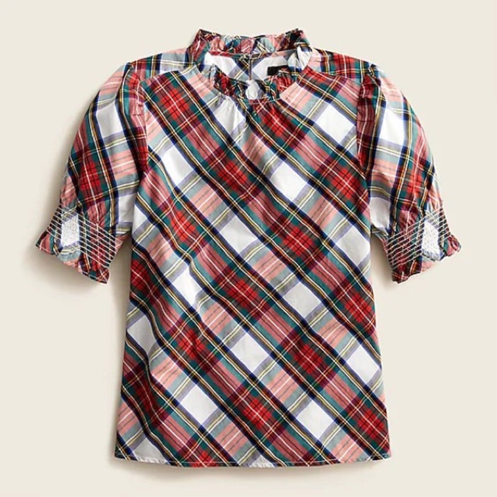 J crew puff sleeve top snowy Stewart tartan plaid